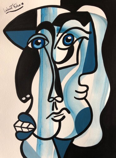Pintura titulada "Portrait bleu. (1)" por Laurent Folco, Obra de arte original, Acrílico