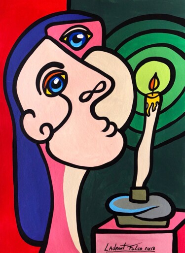 Peinture intitulée "Femme à la bougie." par Laurent Folco, Œuvre d'art originale, Acrylique