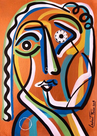 Painting titled "Portrait cubiste" by Laurent Folco, Original Artwork, Acrylic