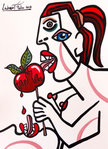 Painting titled "pomme d'amour." by Laurent Folco, Original Artwork, Acrylic