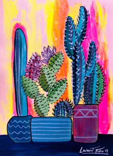 Painting titled "Cactus fluo" by Laurent Folco, Original Artwork, Acrylic