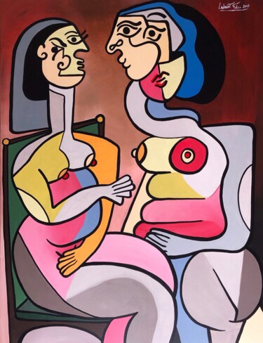 Les deux femmes. Peinture intitulée "Les deux femmes." par Laurent Folco, Œuvre d'art originale, Acrylique