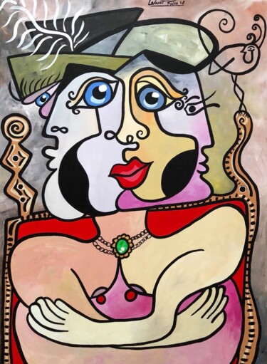 Painting titled "La dame à l’emeraud…" by Laurent Folco, Original Artwork, Acrylic