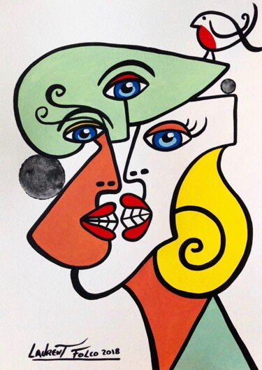 Painting titled "Face à face." by Laurent Folco, Original Artwork, Acrylic
