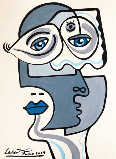 Peinture intitulée "La bouche bleu." par Laurent Folco, Œuvre d'art originale, Acrylique