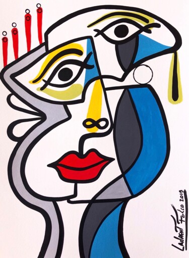 Painting titled "Portrait cubiste" by Laurent Folco, Original Artwork, Acrylic