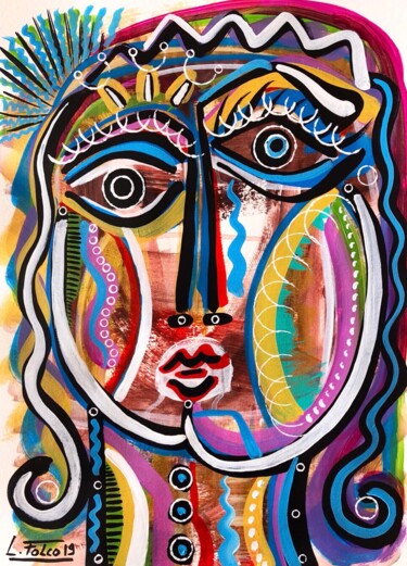 Peinture intitulée "Portrait cubiste" par Laurent Folco, Œuvre d'art originale, Acrylique