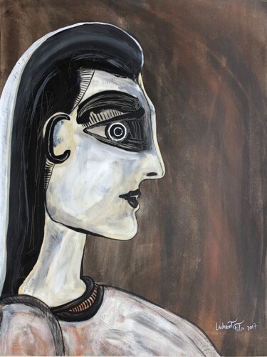 Malerei mit dem Titel "Portrait de femme 2" von Laurent Folco, Original-Kunstwerk, Acryl