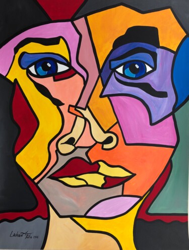 Painting titled "Visage cubiste" by Laurent Folco, Original Artwork, Acrylic