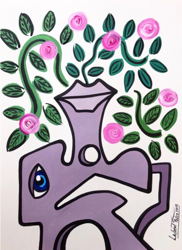 Painting titled "Le vase violet." by Laurent Folco, Original Artwork, Acrylic