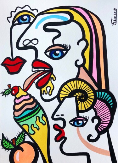 Schilderij getiteld "Ice cream" door Laurent Folco, Origineel Kunstwerk, Acryl