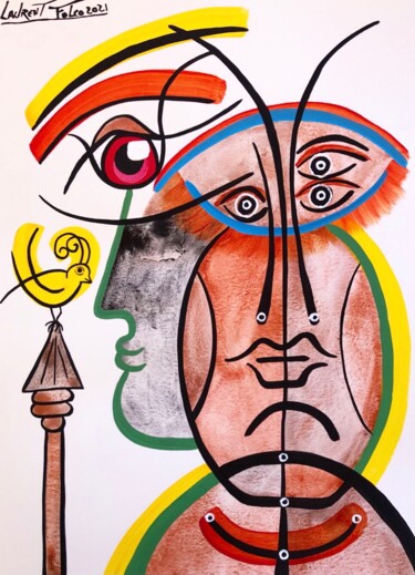 Painting titled "Le masque de la bon…" by Laurent Folco, Original Artwork, Acrylic