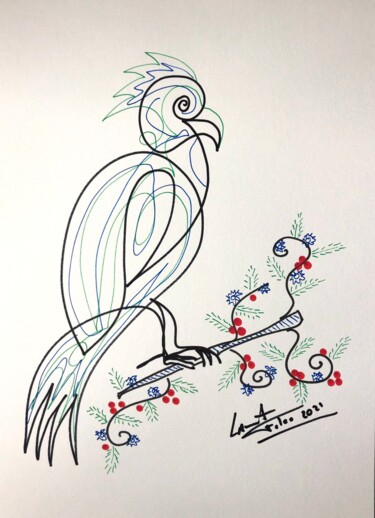 Tekening getiteld "Perroquet" door Laurent Folco, Origineel Kunstwerk, Marker