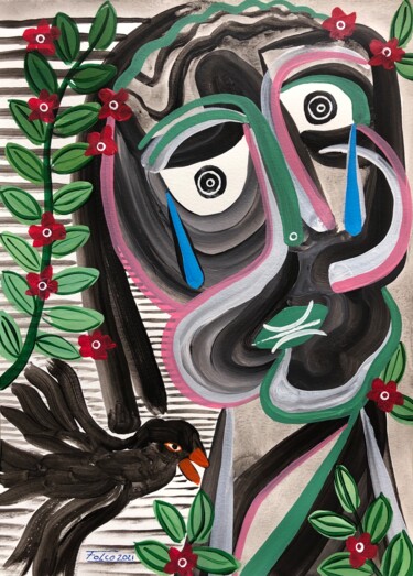 Peinture intitulée "Le merle noir" par Laurent Folco, Œuvre d'art originale, Acrylique