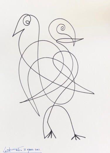 Drawing titled "Oiseau6" by Laurent Folco, Original Artwork, Marker