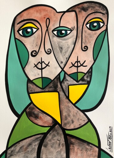 Painting titled "Les siamoises." by Laurent Folco, Original Artwork, Acrylic