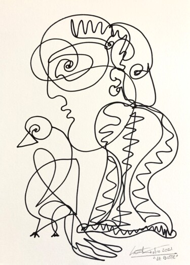 Drawing titled "Le buste" by Laurent Folco, Original Artwork, Marker