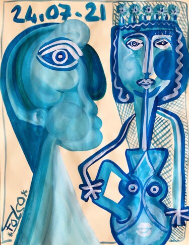 Peinture intitulée "Le bleu du coeur." par Laurent Folco, Œuvre d'art originale, Acrylique