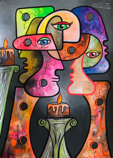 Painting titled "Les flammes" by Laurent Folco, Original Artwork, Acrylic