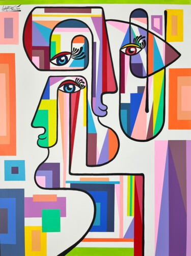 Schilderij getiteld "Pixel" door Laurent Folco, Origineel Kunstwerk, Acryl Gemonteerd op Frame voor houten brancard