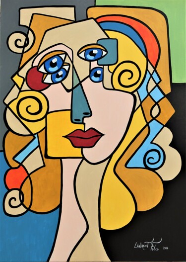 Painting titled "Portrait feminin cu…" by Laurent Folco, Original Artwork, Acrylic