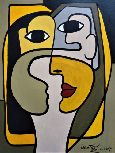 Peinture intitulée "Portrait feminin cu…" par Laurent Folco, Œuvre d'art originale, Acrylique