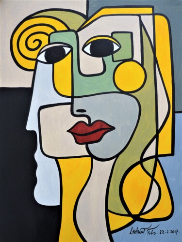 Peinture intitulée "portrait cubiste" par Laurent Folco, Œuvre d'art originale, Acrylique