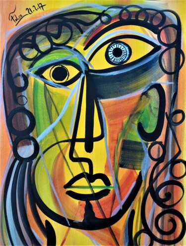 Painting titled "portrait cubiste" by Laurent Folco, Original Artwork, Acrylic