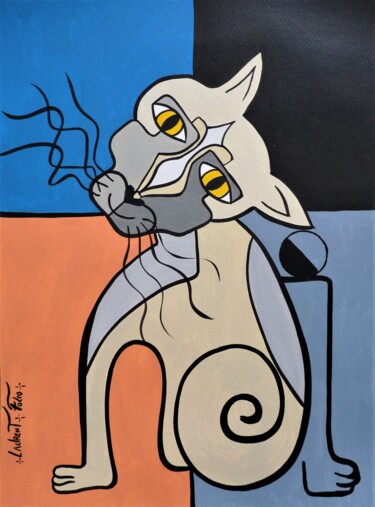 Painting titled "Chat" by Laurent Folco, Original Artwork, Acrylic