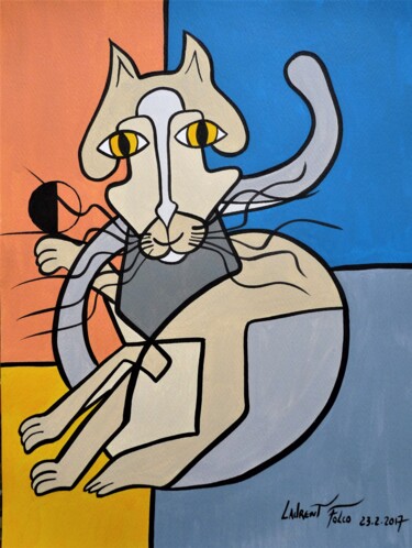 Painting titled "Chat" by Laurent Folco, Original Artwork, Acrylic