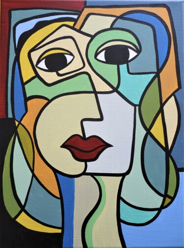 Painting titled "portrait cubiste" by Laurent Folco, Original Artwork, Acrylic