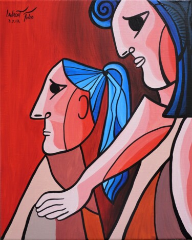 Pittura intitolato "La fille et la mère." da Laurent Folco, Opera d'arte originale, Acrilico