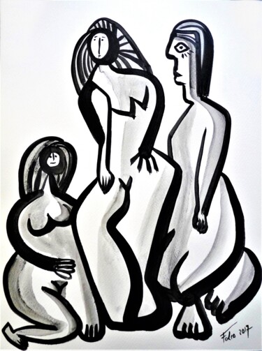 Peinture intitulée "Les trois femmes." par Laurent Folco, Œuvre d'art originale, Acrylique