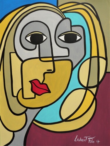 Painting titled "portrait feminin" by Laurent Folco, Original Artwork, Acrylic