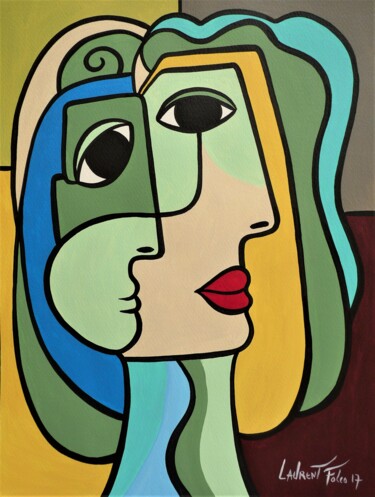 Painting titled "portrait feminin" by Laurent Folco, Original Artwork, Acrylic