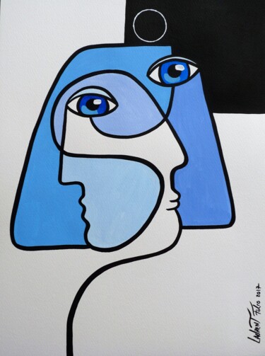 Painting titled "portrait bleu" by Laurent Folco, Original Artwork, Acrylic