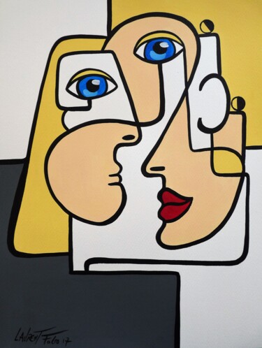 Painting titled "Face à Face" by Laurent Folco, Original Artwork, Acrylic