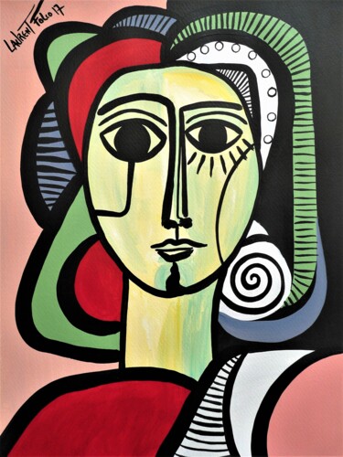 Painting titled "Portrait féminin" by Laurent Folco, Original Artwork, Acrylic