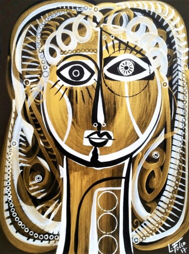 Painting titled "Tête d'or" by Laurent Folco, Original Artwork, Acrylic
