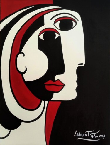 Peinture intitulée "Portrait rouge" par Laurent Folco, Œuvre d'art originale, Acrylique