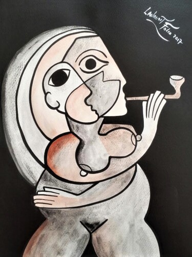 Картина под названием "Femme à la pipe." - Laurent Folco, Подлинное произведение искусства, Акрил