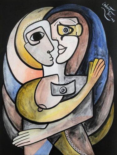 Schilderij getiteld "Pensée Féminine." door Laurent Folco, Origineel Kunstwerk, Acryl