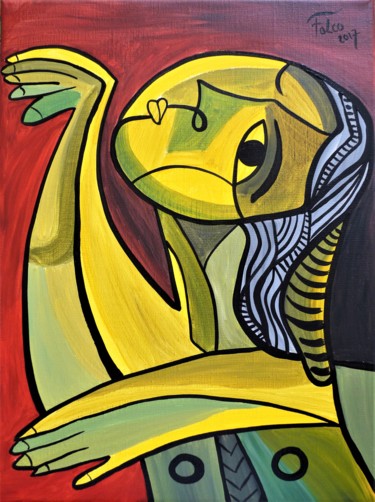 portrait feminin cubiste. Peinture intitulée "portrait feminin cu…" par Laurent Folco, Œuvre d'art originale, Acrylique
