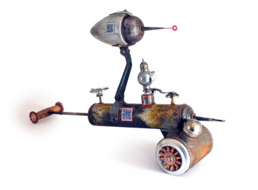 Scultura intitolato "Robot vaccinateur a…" da Laurent Gaignebet, Opera d'arte originale, Metalli