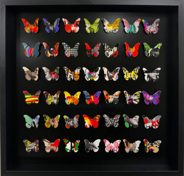 Collages titled "BUTTERFLY N°1" by Laurent Gros, Original Artwork, Collages Mounted on Cardboard