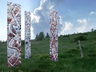 Skulptur mit dem Titel "3 personnages abstr…" von Laurent Hunzinger, Original-Kunstwerk, Mosaik