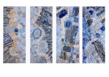 Sculpture titled "4 panneaux bleu" by Laurent Hunzinger, Original Artwork, Mosaic