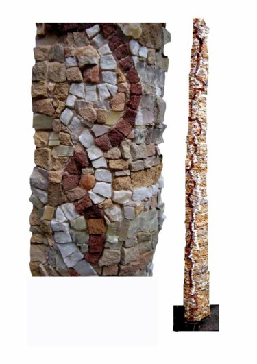 Sculpture titled "ligne ocre et blanc…" by Laurent Hunzinger, Original Artwork, Mosaic