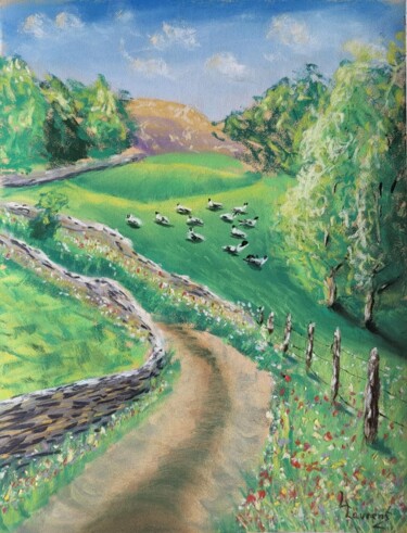 Drawing titled "Campagne anglaise 1" by Laurent Lambert, Original Artwork, Pastel