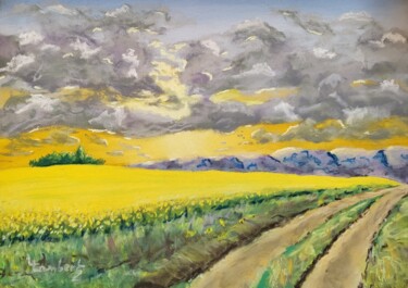 Dessin intitulée "Paysage de campagne…" par Laurent Lambert, Œuvre d'art originale, Pastel